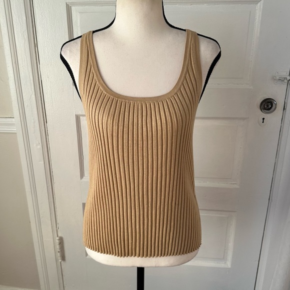 Cable & Gauge Silk Blend Ribbed Knit Women's Sleeveless Top Neutral Minimalist L - Picture 7 of 7
